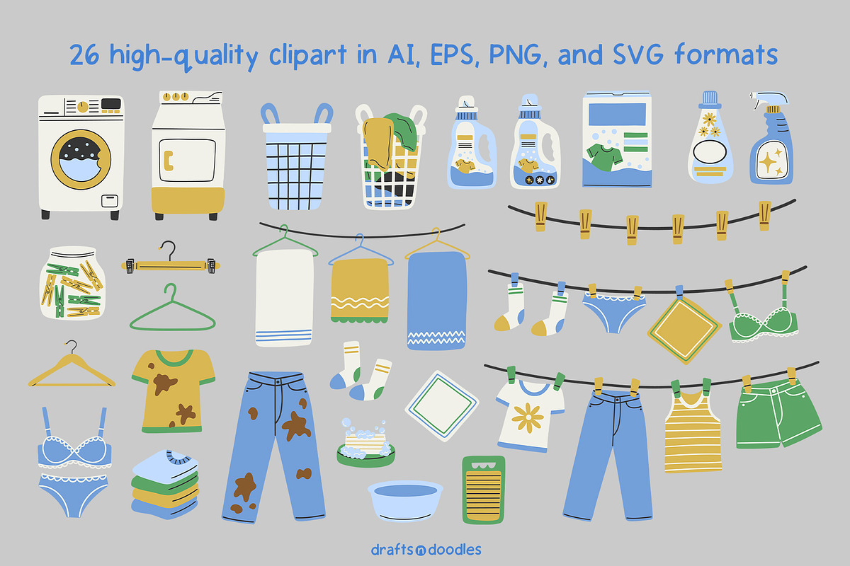 Laundry Day Clipart and Pattern Set, a Pattern Graphic by Drafts n Doodles (Photo 2 of 11)