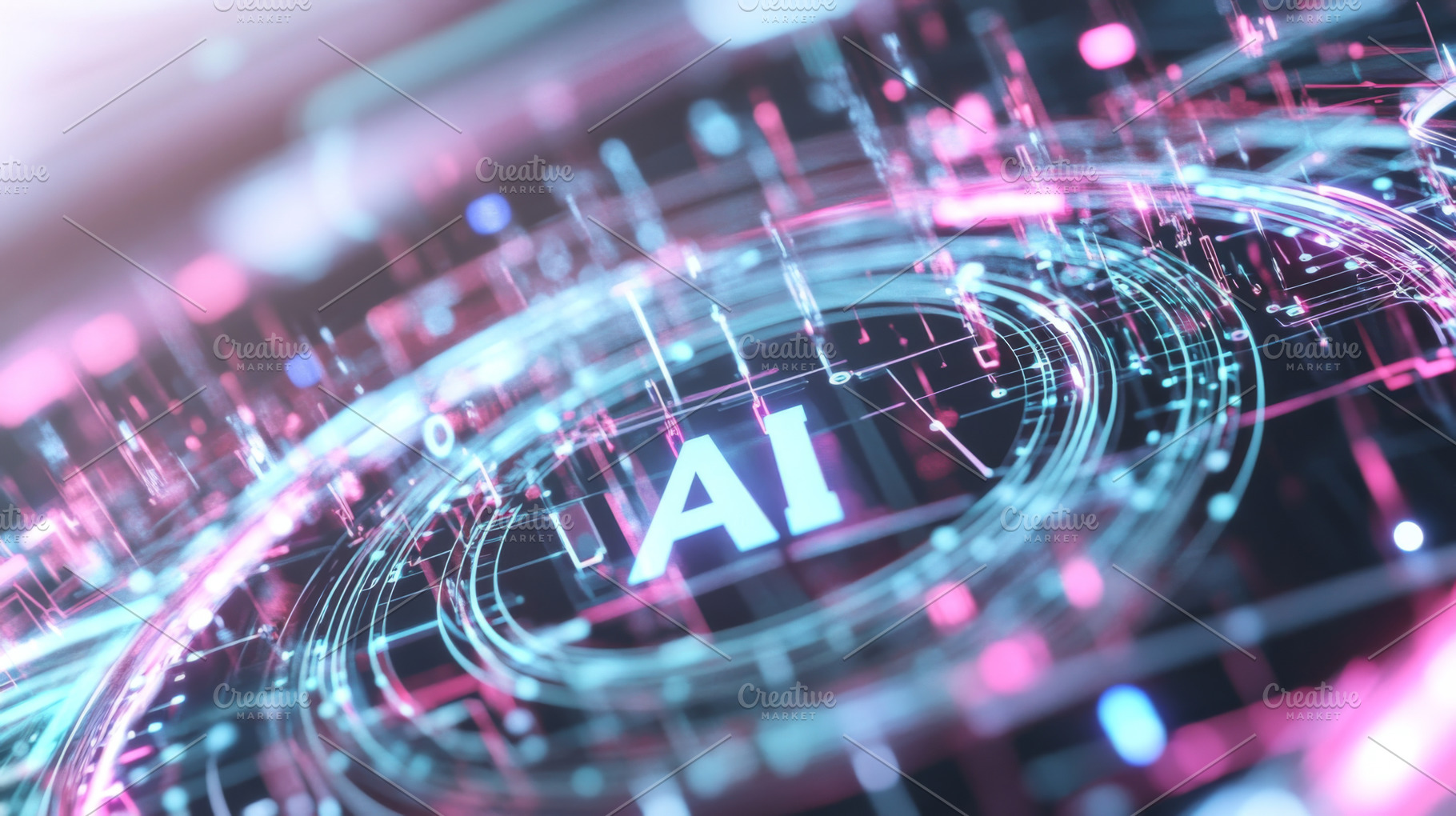 Futuristic abstract design featuring bold AI concept with neon c, a Photo by Dvoevnore photos