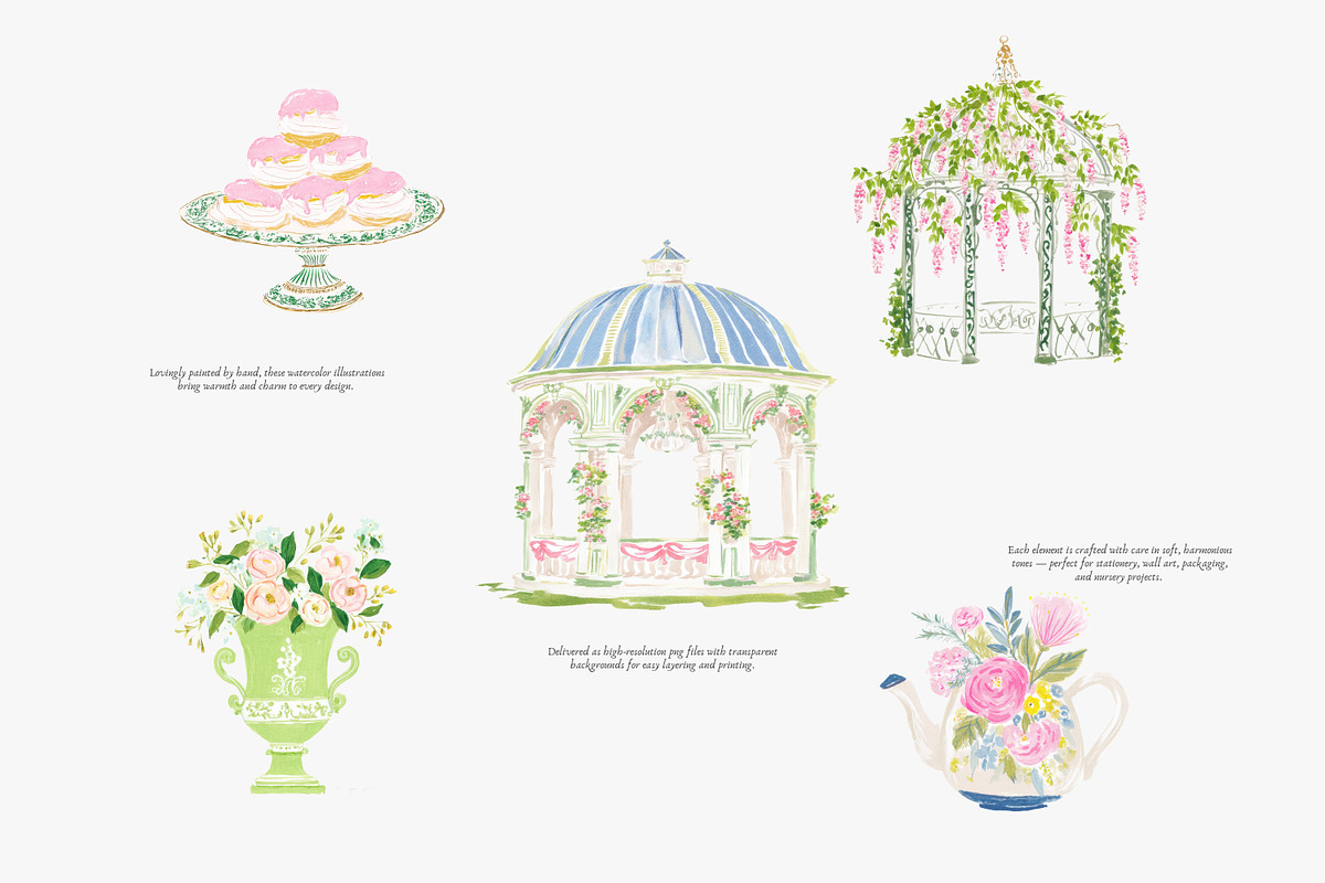 Romantic château watercolor clipart, a Decorative Illustration by Patishop Art (Photo 3 of 10)