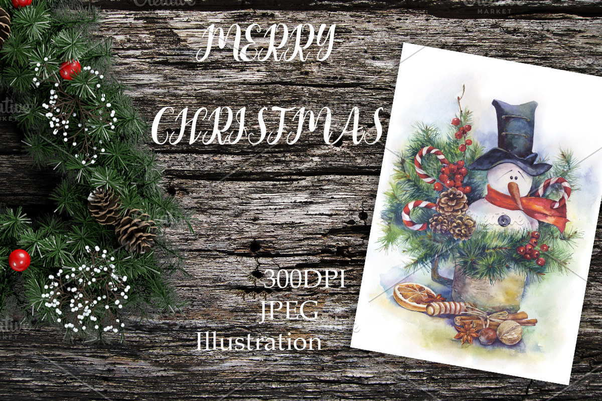 SALE Watercolor snowman Christmas, a Decorative Illustration by MaryAmi (Photo 2 of 2)