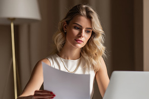 Woman reviewing documents at a desk, a Photo by Beautiful things
