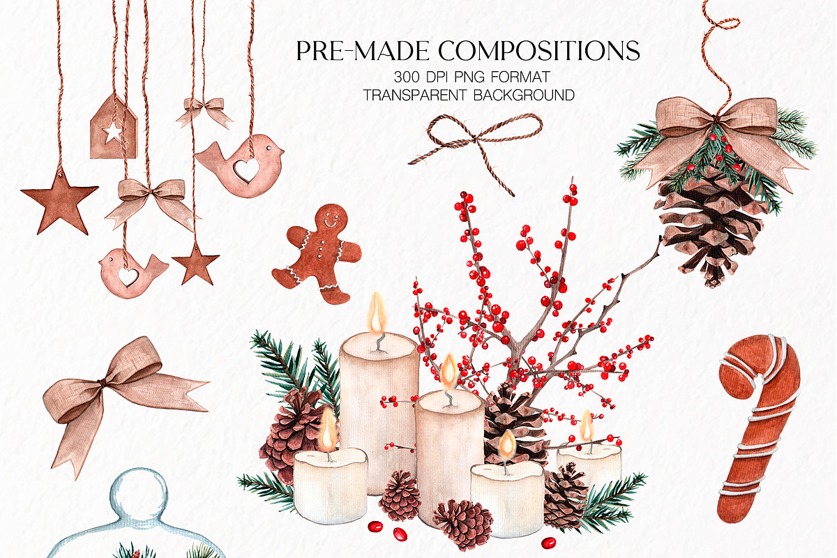 Christmas Watercolor collection, a Decorative Illustration by CrystalinaShop (Photo 2 of 5)