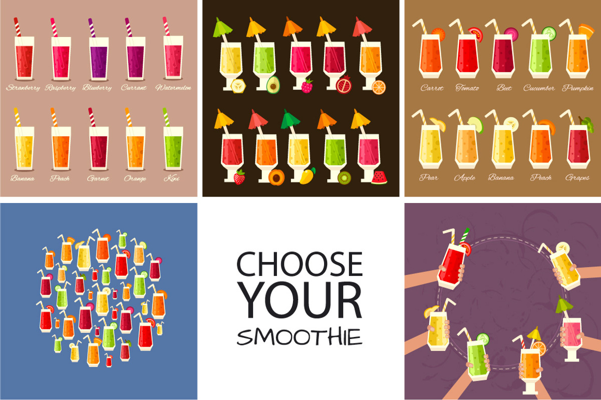 16 vector smoothie recipes, a Food Illustration by Mallinka (Photo 3 of 4)
