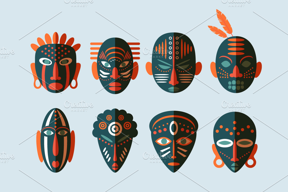 8 African Masks Flat Icons, an Icon by Lianella's Shop (Photo 2 of 5)