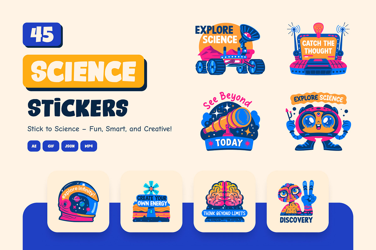 Animated Science Stickers Set, an Emoji Icon by Vectors Market (Photo 1 of 5)
