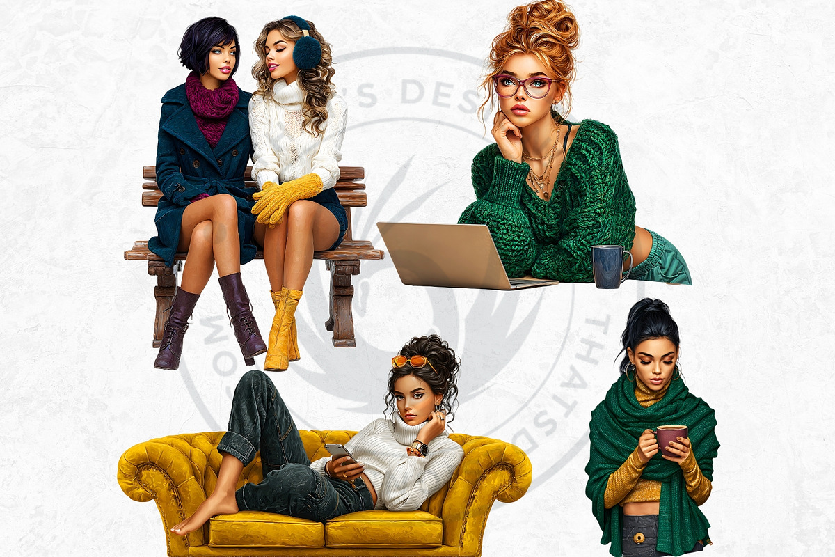 Modern Winter girls cliparts, a Seasonal Illustration by ThatsDesignArt (Photo 10 of 18)