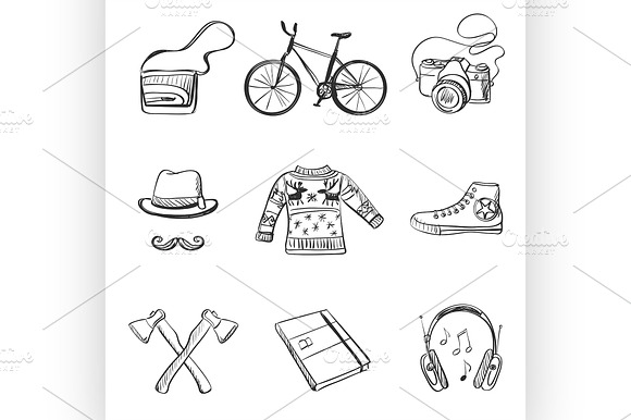 Hand Drawn Hipster Style Icon Set