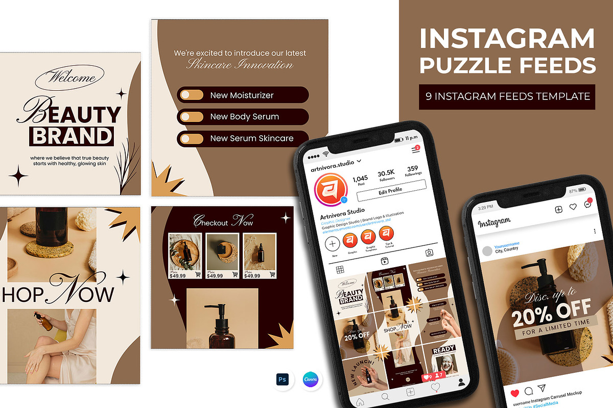 Beauty Instagram Puzzle Template, a Social Media Template by Artnivora.Std (Photo 1 of 2)