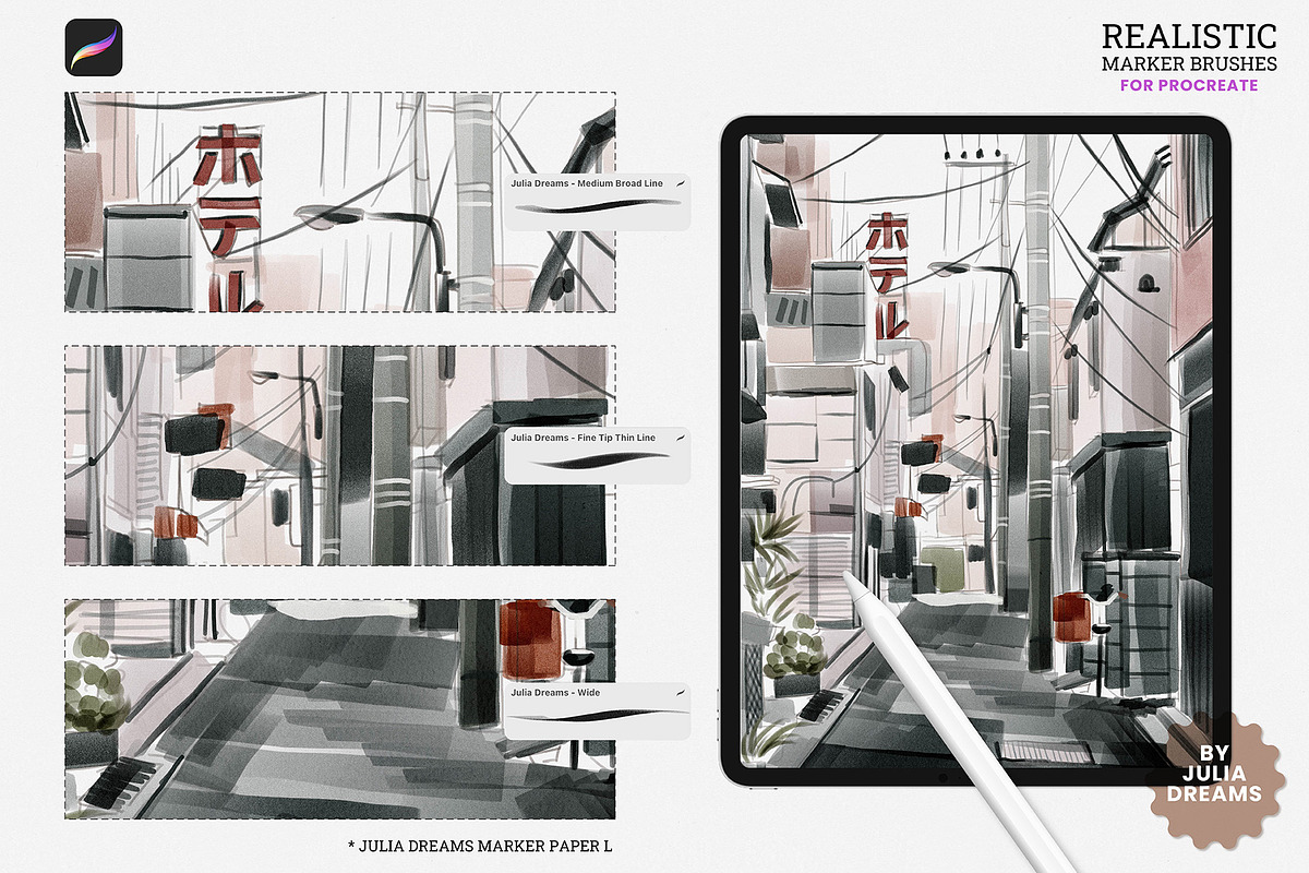 Realistic Marker Procreate Brushes, a Brush Add-On by Julia Dreams (Photo 4 of 9)