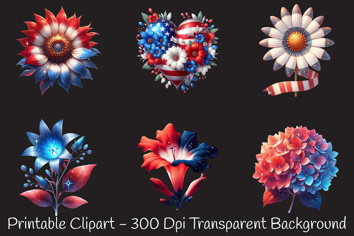 4th of July Flower Clipart, a Seasonal Illustration by RobertsArt (Photo 2 of 7)