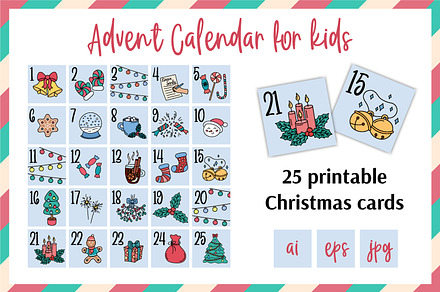 Christmas Advent Calendar for kids, a Card Template by AnnaViolet_store