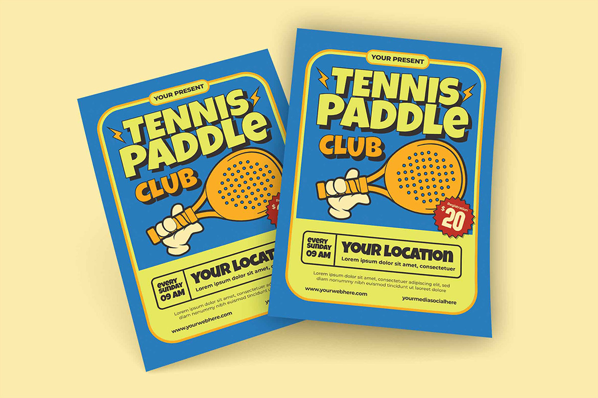 Blue CartoonTennis Paddle Club Flyer, a Flyer Template by megarez (Photo 2 of 3)