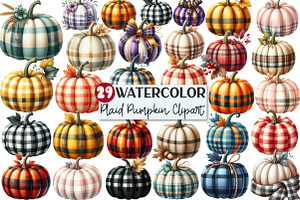 Autumn Plaid Pumpkin Clipart, an Illustration by Rose Art