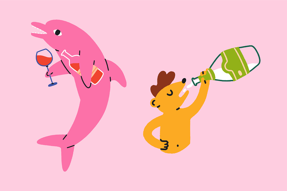 Funny animals drinking alcohol set, an Animal Illustration by Good Studio (Photo 8 of 11)