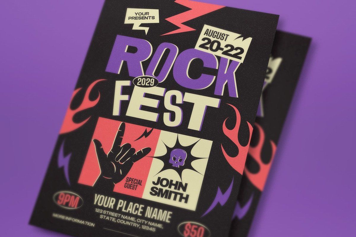 Black Bold Rock Music Flyer Set, a Flyer Template by graphicook (Photo 2 of 3)