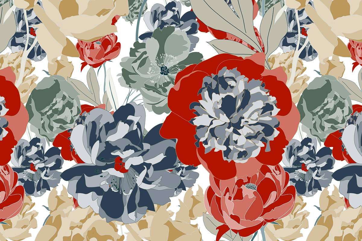 Peony Flower Vector Pattern, a Pattern Graphic by Ania Illustration (Photo 5 of 5)