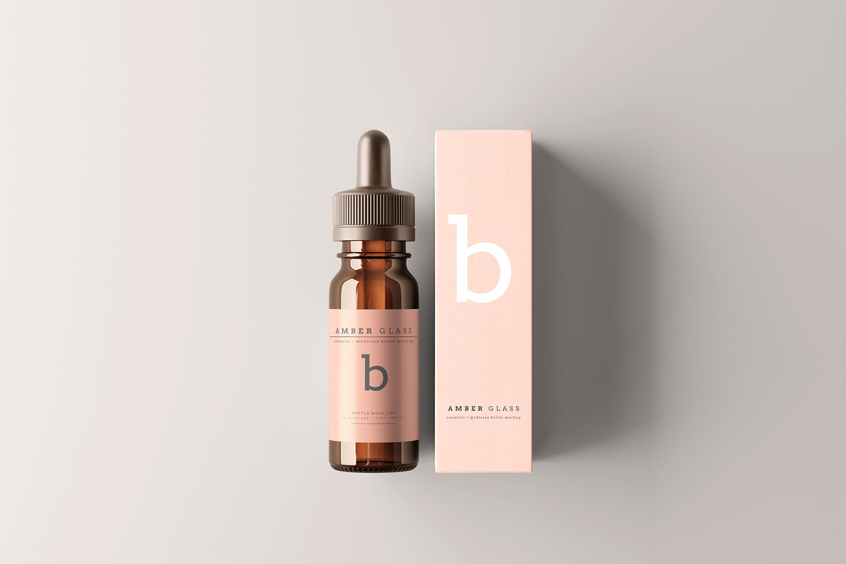 Amber Glass Dropper Bottle Mockups, a Cups & Container Mockup by pmvch (Photo 6 of 20)
