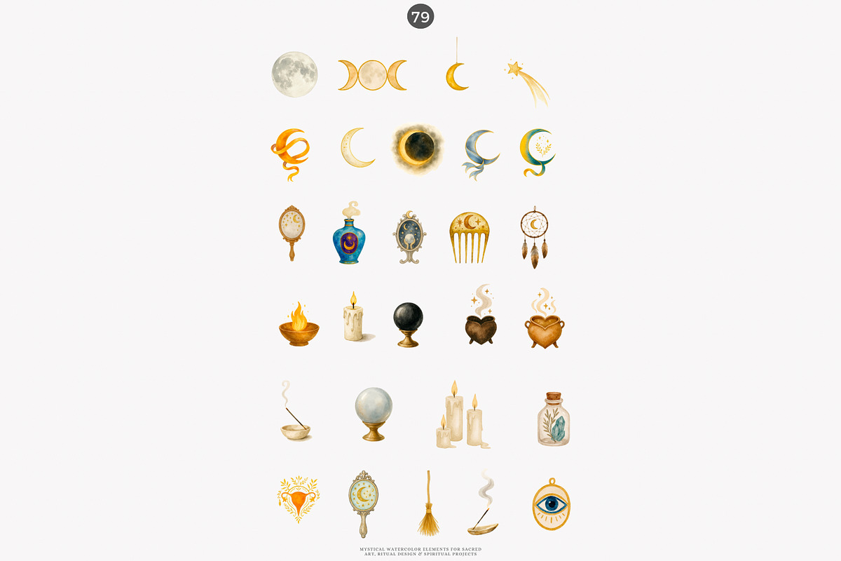 wiccan clipart mystical elements set, a Decorative Illustration by Patishop Art (Photo 8 of 10)