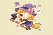 Chibi Witch Flying on Broomstick, a Person Illustration by Artpon Illustration (Thumbnail 4 of 4)