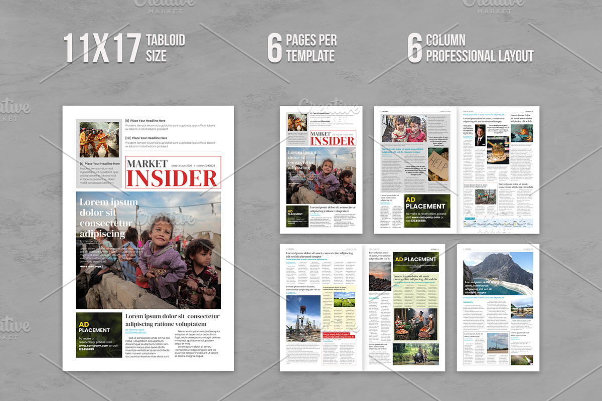 Tabloid Newspaper Template Bundle, a Magazine Template by Oshin Design (Photo 2 of 7)
