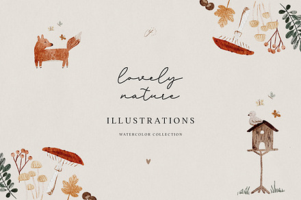 Cute Nature Watercolor Illustrations
