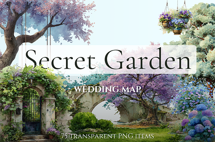Secret Garden Wedding Map Elements, an Illustration by Loony Dream Designs