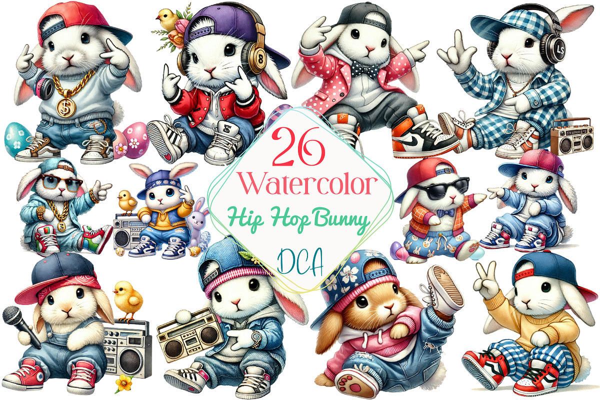 Hip Hop Bunny Easter Day Sublimation, an Illustration by DreamCafeArt (Photo 1 of 3)