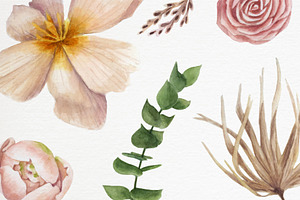 Watercolor Set Of Tropical Flowers