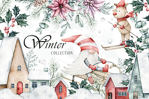 Christmas gnome watercolor clipart