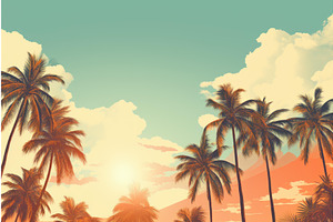 Retro palm beach sky. Generate Ai, an Illustration by Ylivdesign
