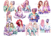 Pajama Party Girls Clipart Lazy Day, a Person Illustration by GlamArtZhanna (Thumbnail 3 of 5)