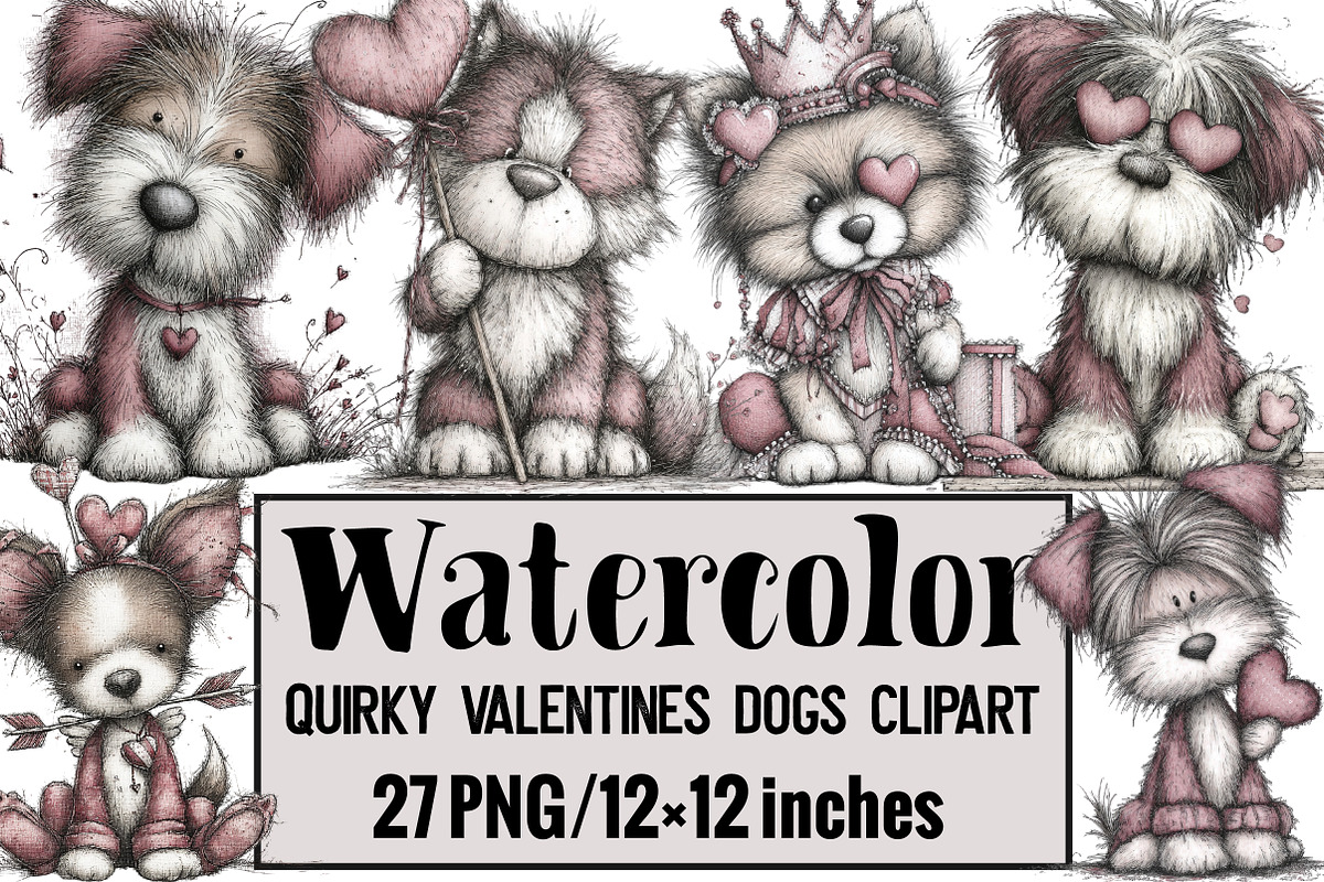 Quirky Valentines Dogs Clipart, an Illustration by Design Market (Photo 1 of 3)