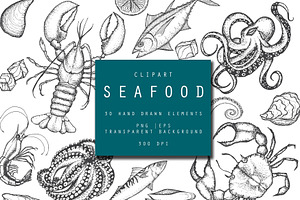 Seafood Hand Drawn Clip Art.