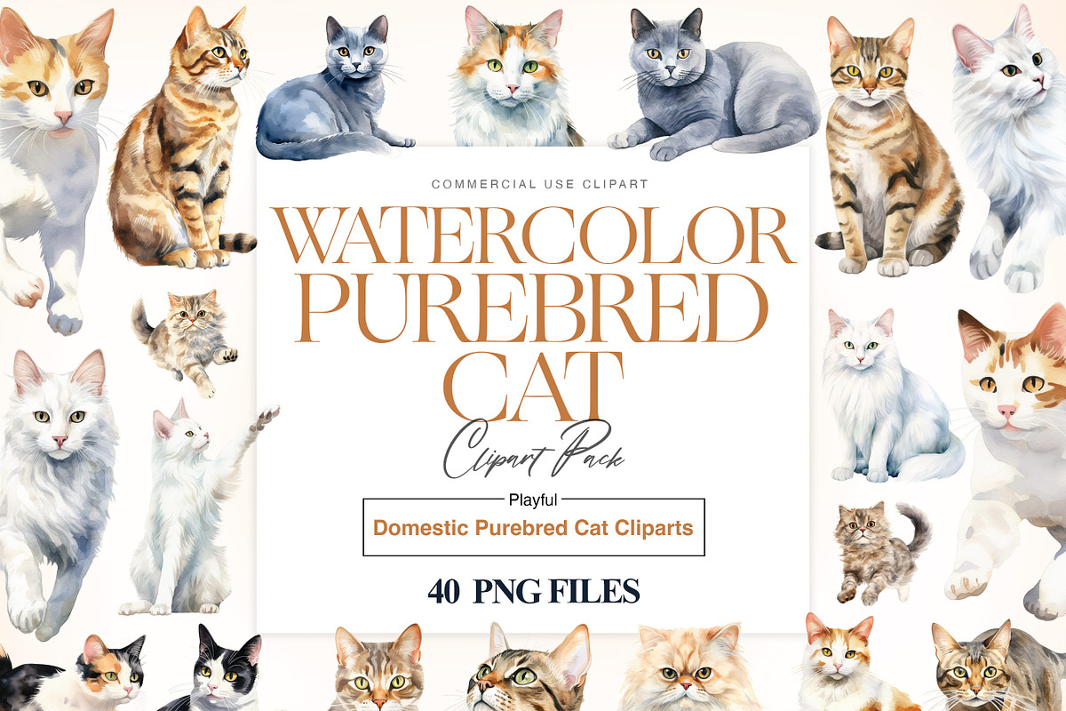 Purebred Cats Clipart, Cat Breeds, an Animal Illustration by BrushstrokeArtGB (Photo 1 of 9)