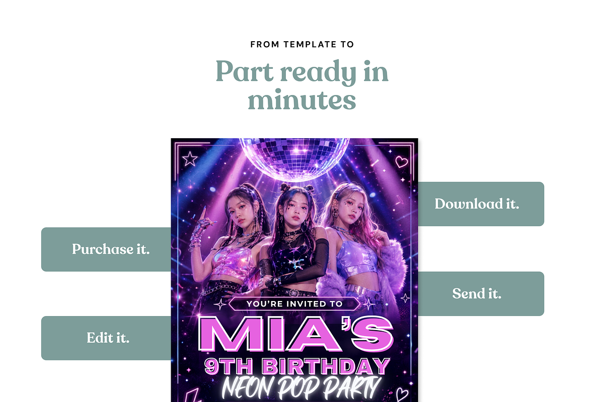 Neon Pop Girls Dance Party Invite, an Invitation Template by heynomi (Photo 17 of 19)