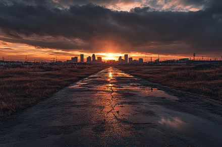 Sunset Reflects on Urban Skyline Alo, a Photo by Tanuart