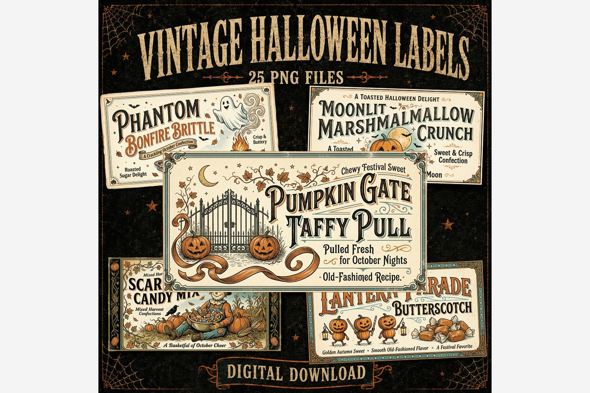 Vintage Halloween Labels PNG Bundle, a Seasonal Illustration by Tanya Kart (Photo 6 of 6)