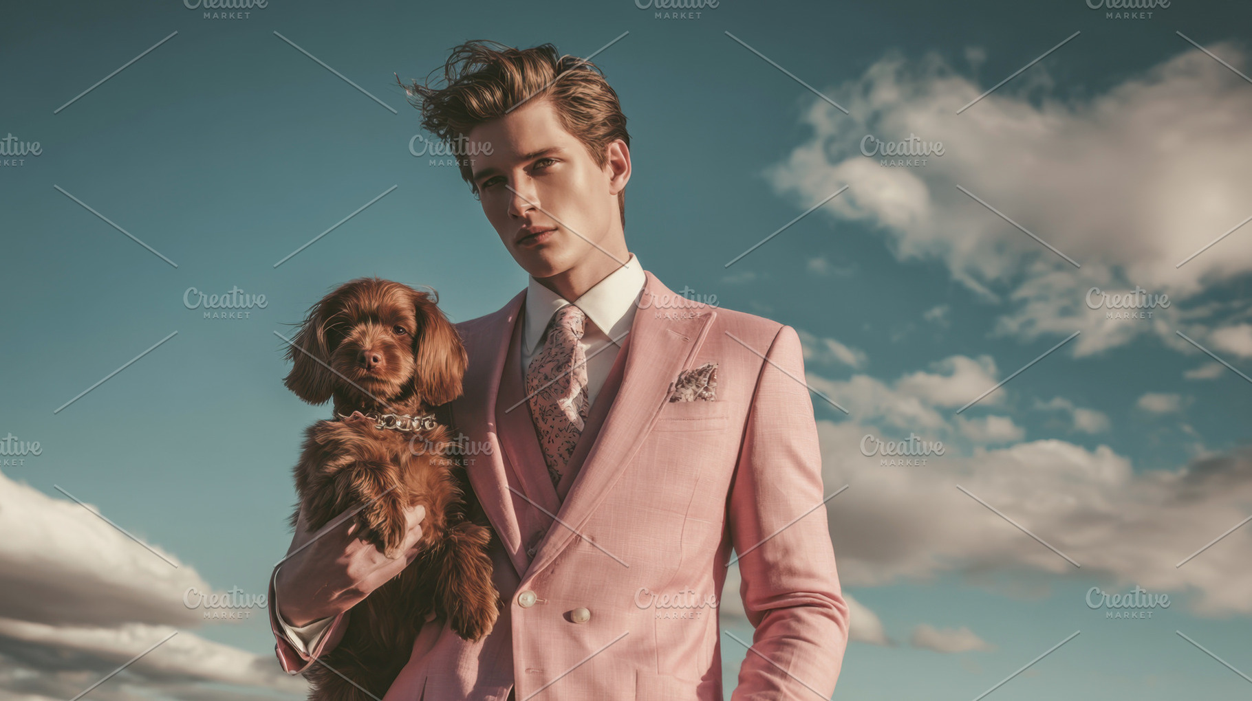 Man poses with dog in formal wear, a Photo by Beautiful things