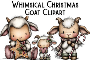 Whimsical Christmas Goat Clipart, an Illustration by Pixels.Craft