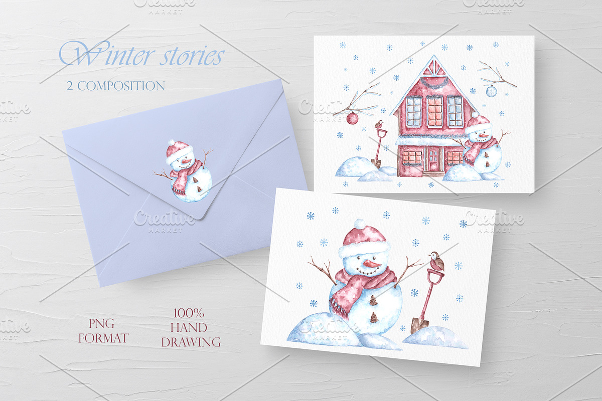 Christmas snowman watercolor clipart, a Seasonal Illustration by SabinaWatercolorArt (Photo 12 of 17)