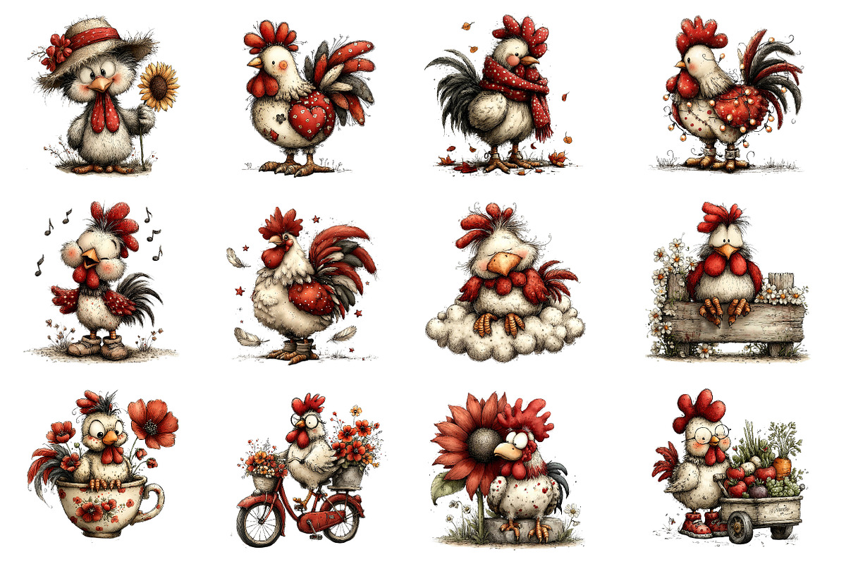 Whimsical Farm Rooster Clipart, an Illustration by Dream Creation (Photo 3 of 4)