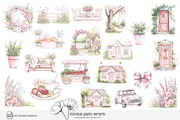 80 pink cottage clip art, a Seasonal Illustration by Poppy Lane Studio (Thumbnail 5 of 8)