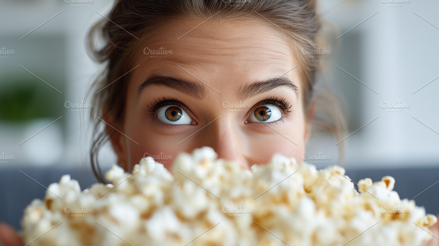 Young woman with wide eyes looks, a Food & Drink Photo by MistyDay