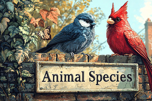 Vibrant Birds Resting On An Animal Species Sign Outdoors