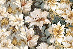 Golden Blooms Seamless Patterns