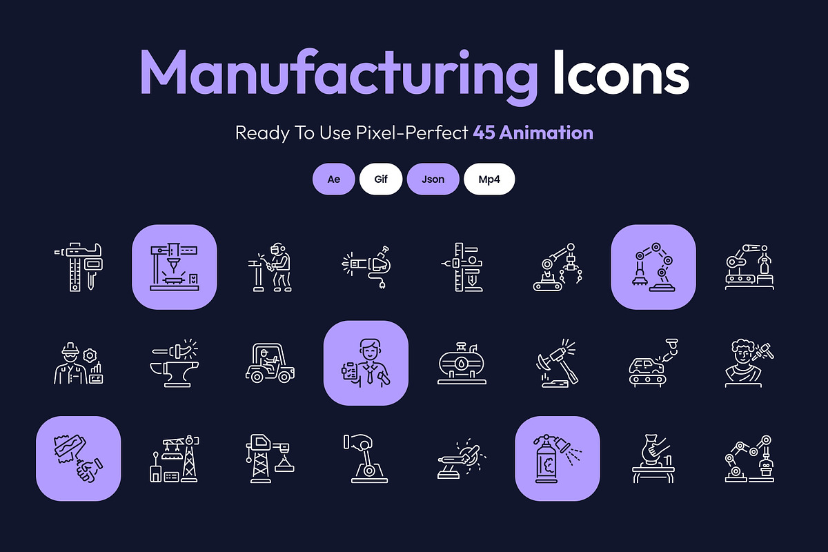 Animated Manufacturing Icon Art Set, an Outline Icon by Prosymbols (Photo 1 of 4)