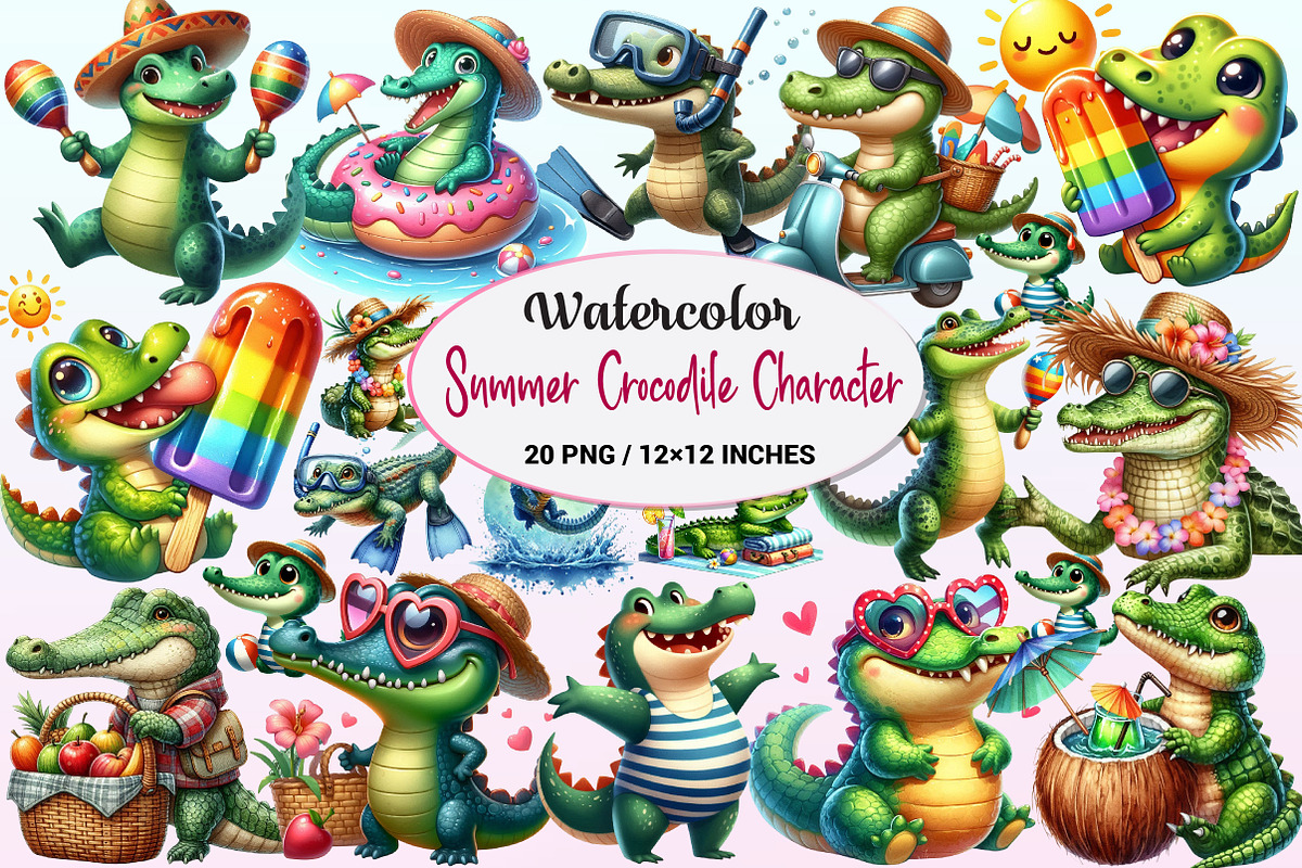 Summer Crocodile Character Clipart, a Graphic by CitraGraphics (Photo 1 of 4)