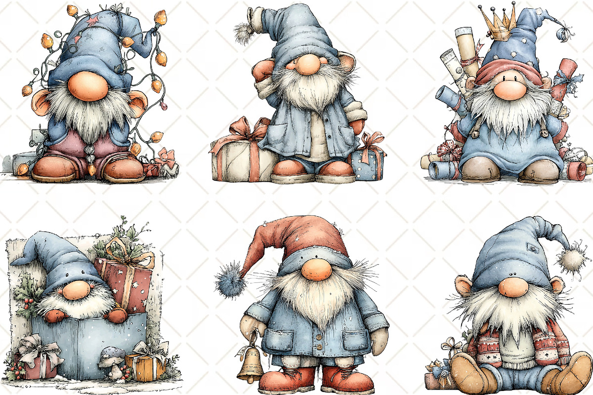Whimsical Christmas Gnome Clipart, an Illustration by Black Bird Studio (Photo 2 of 6)