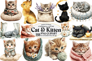 Cat & Kitten Watercolor Clipart, an Illustration by Watercolor design