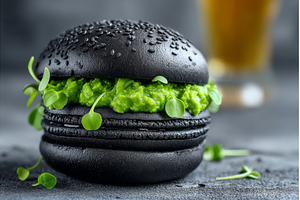 A vegan burger that is green and, a Food & Drink Photo by ZinetroN